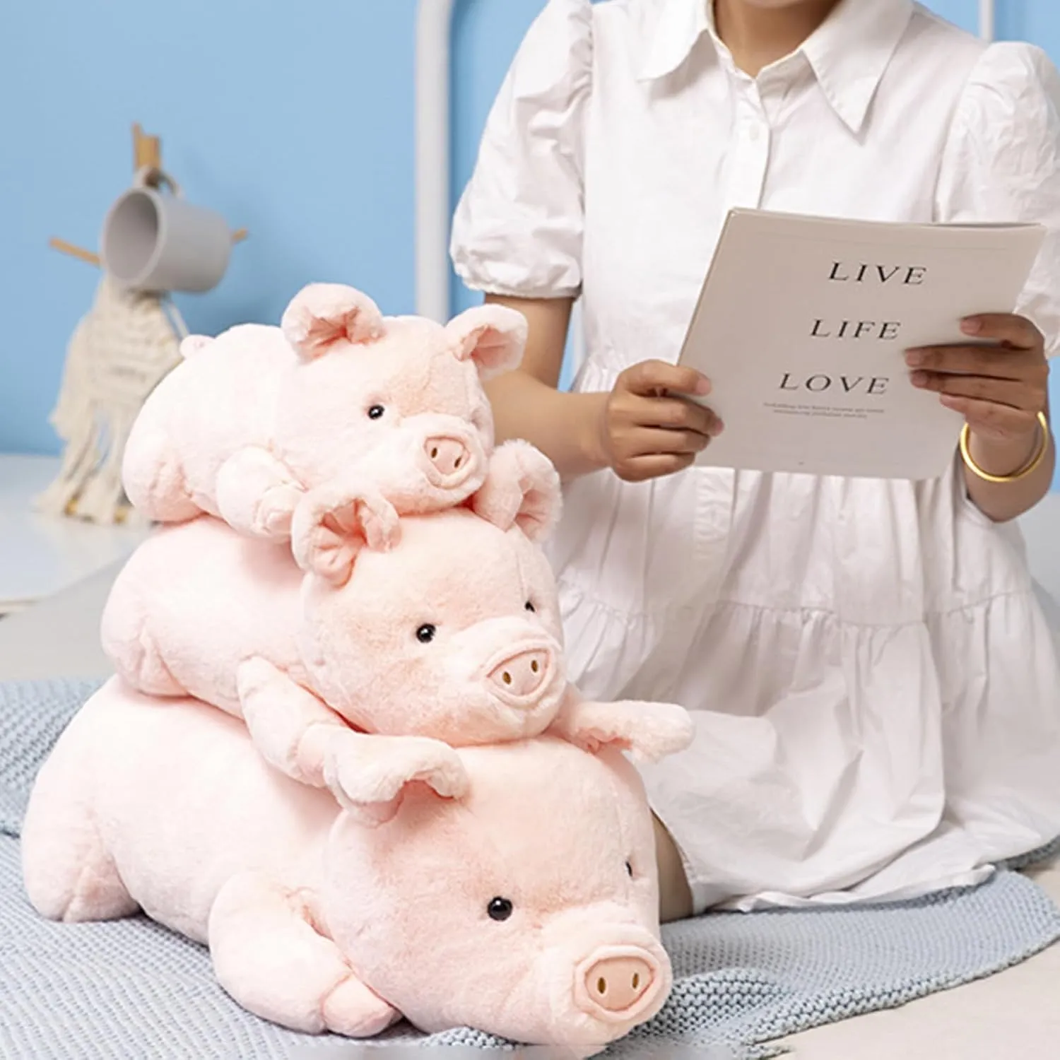 Weighted Stuffed Animals, 3.3lbs Weighted Pig Stuffed Animal Pink Pig Plush Animals Hugging Pillow Toy for Kids and Adults, 19.6 inch