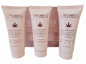 Wellness Premium Products Volumeplex Travel Set, Organic Hemp Seed Oil Shampoo, Conditioner & Hair Mask for Fine Hair, Volumizing & Nourishing, 50ml