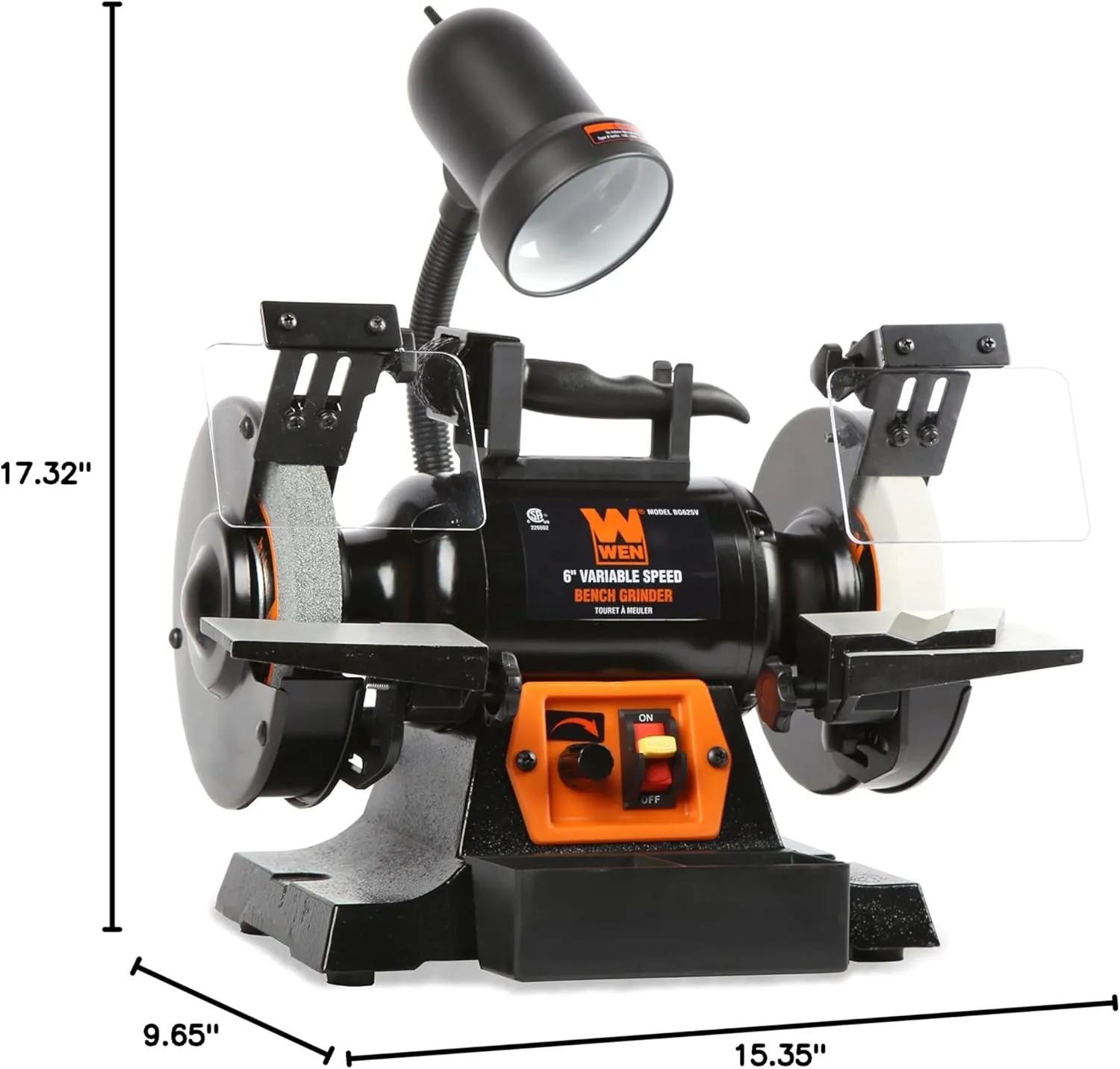 WEN BG625V 2.5-Amp 6-Inch Variable Speed Bench Grinder with Flexible Work Light , Black