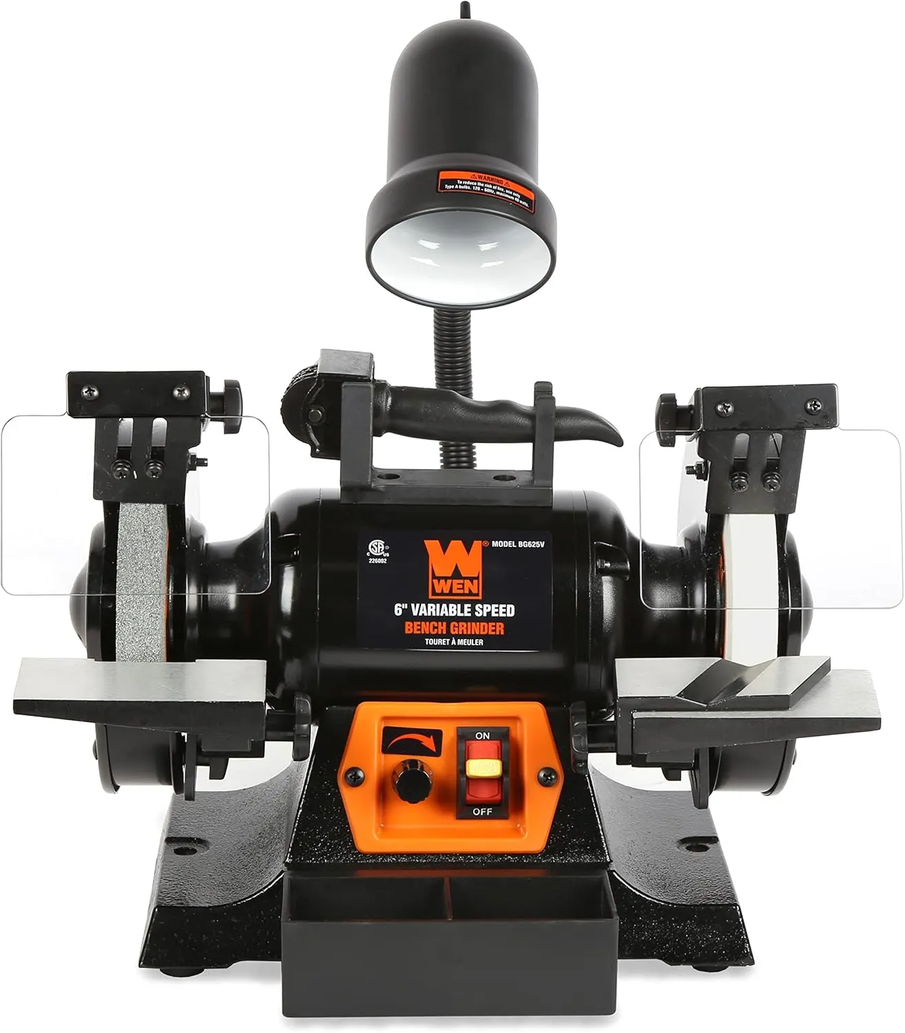 WEN BG625V 2.5-Amp 6-Inch Variable Speed Bench Grinder with Flexible Work Light , Black
