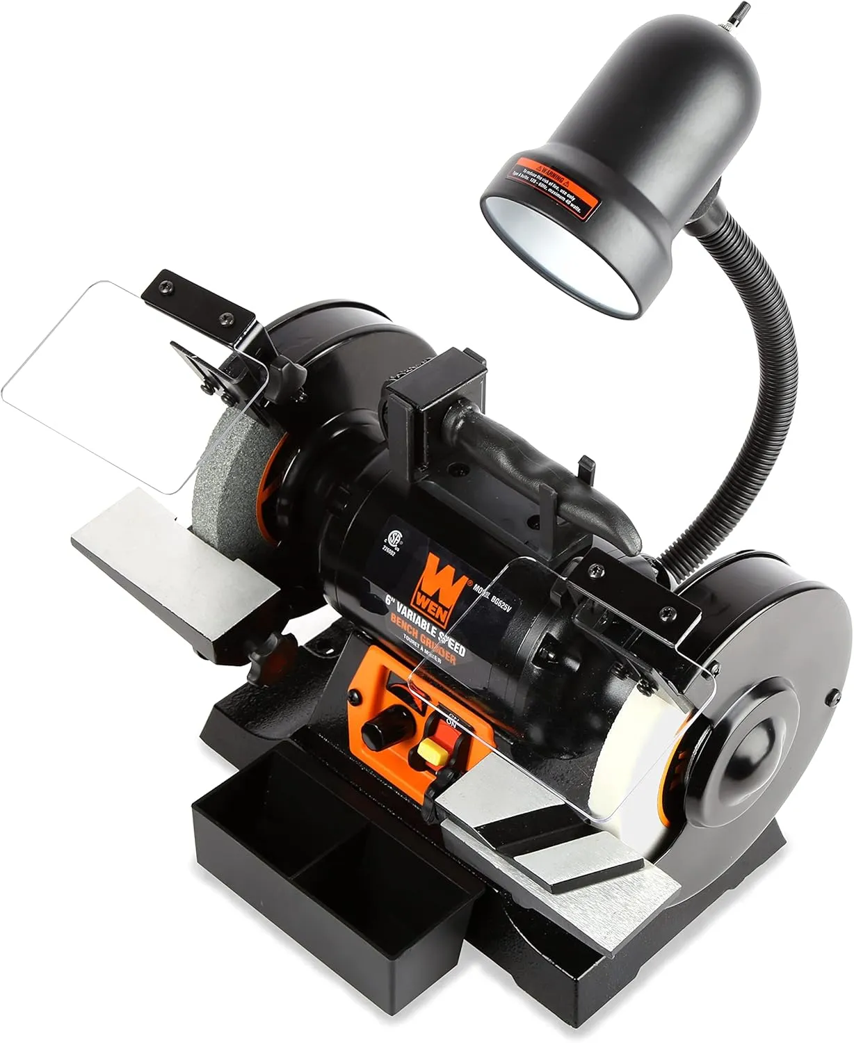 WEN BG625V 2.5-Amp 6-Inch Variable Speed Bench Grinder with Flexible Work Light , Black