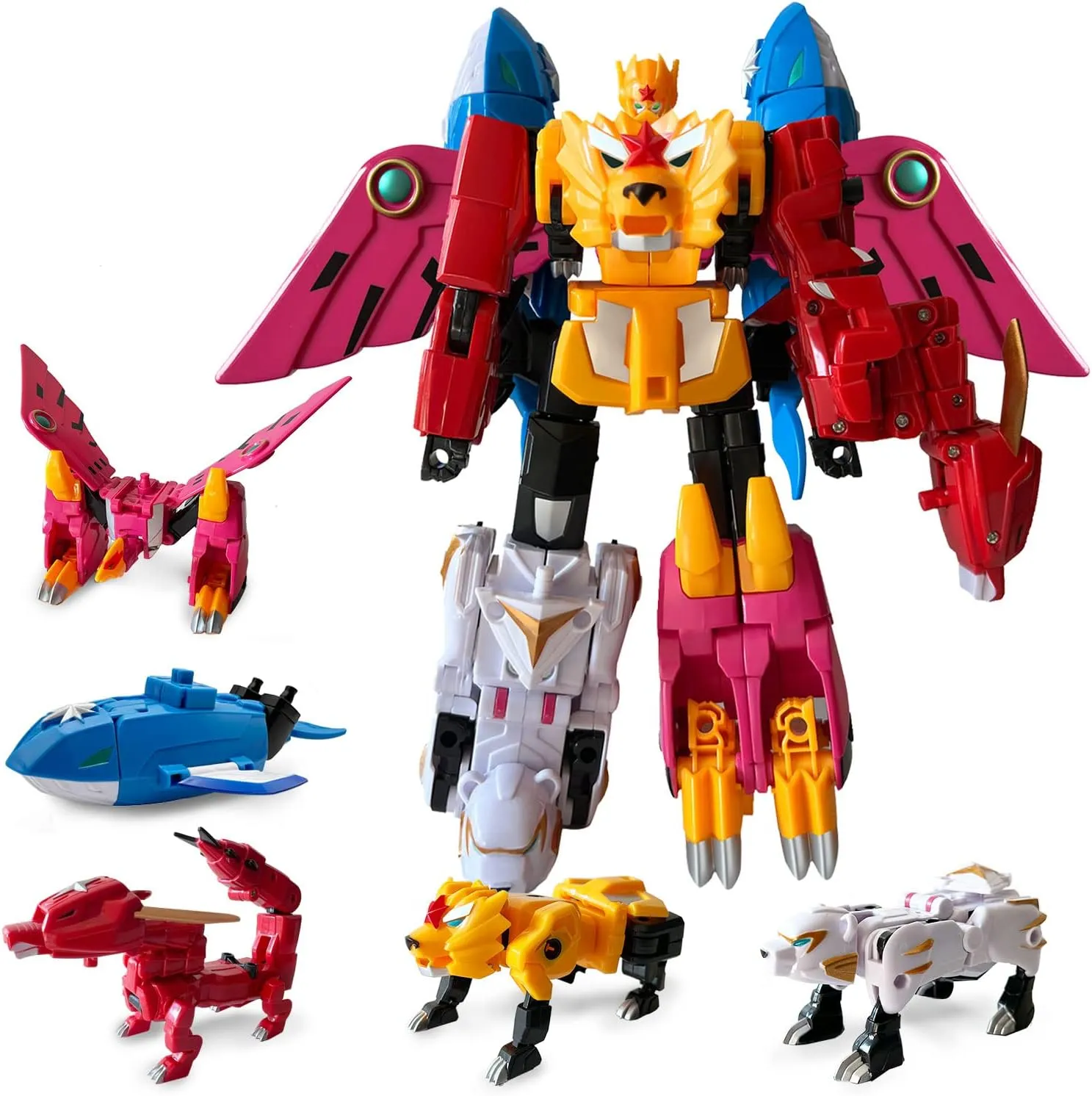 Wenbeier Animals 5-in-1 Combined Large Robot Toys Take Apart Toys -5 Action Figures Including Lion Dragon Whale Phoenix Bear Combine Into a Robot Deformation Toy for Kids Ages 6 7 8 9 10（10“）