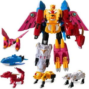 Wenbeier Animals 5-in-1 Combined Large Robot Toys Take Apart Toys -5 Action Figures Including Lion Dragon Whale Phoenix Bear Combine Into a Robot Deformation Toy for Kids Ages 6 7 8 9 10（10“）