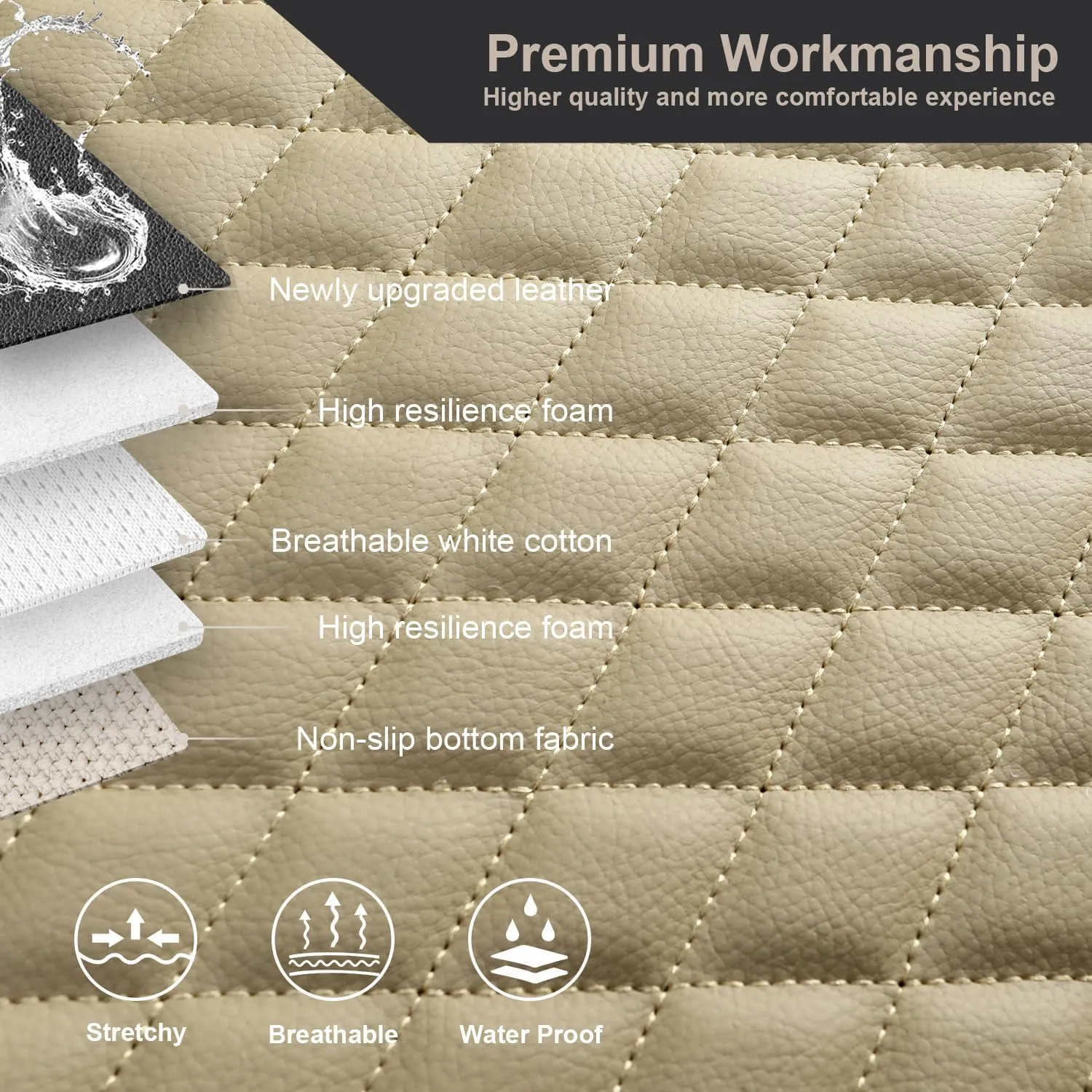 West Llama PU Leather Car Seat Covers Protectors, Bottom Seat Covers for Cars Fit Ford F-150,F-250,F-350(Beige)