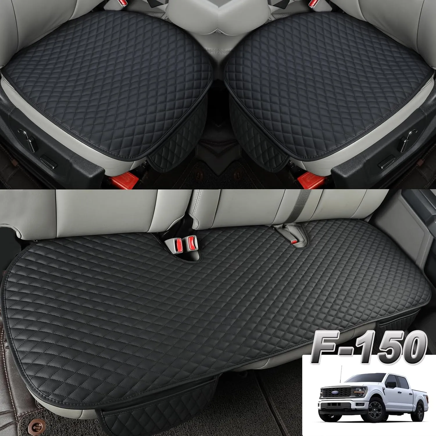 West Llama PU Leather Car Seat Covers Protectors, Bottom Seat Covers for Cars Fit Ford F150,F250,F350(Black)