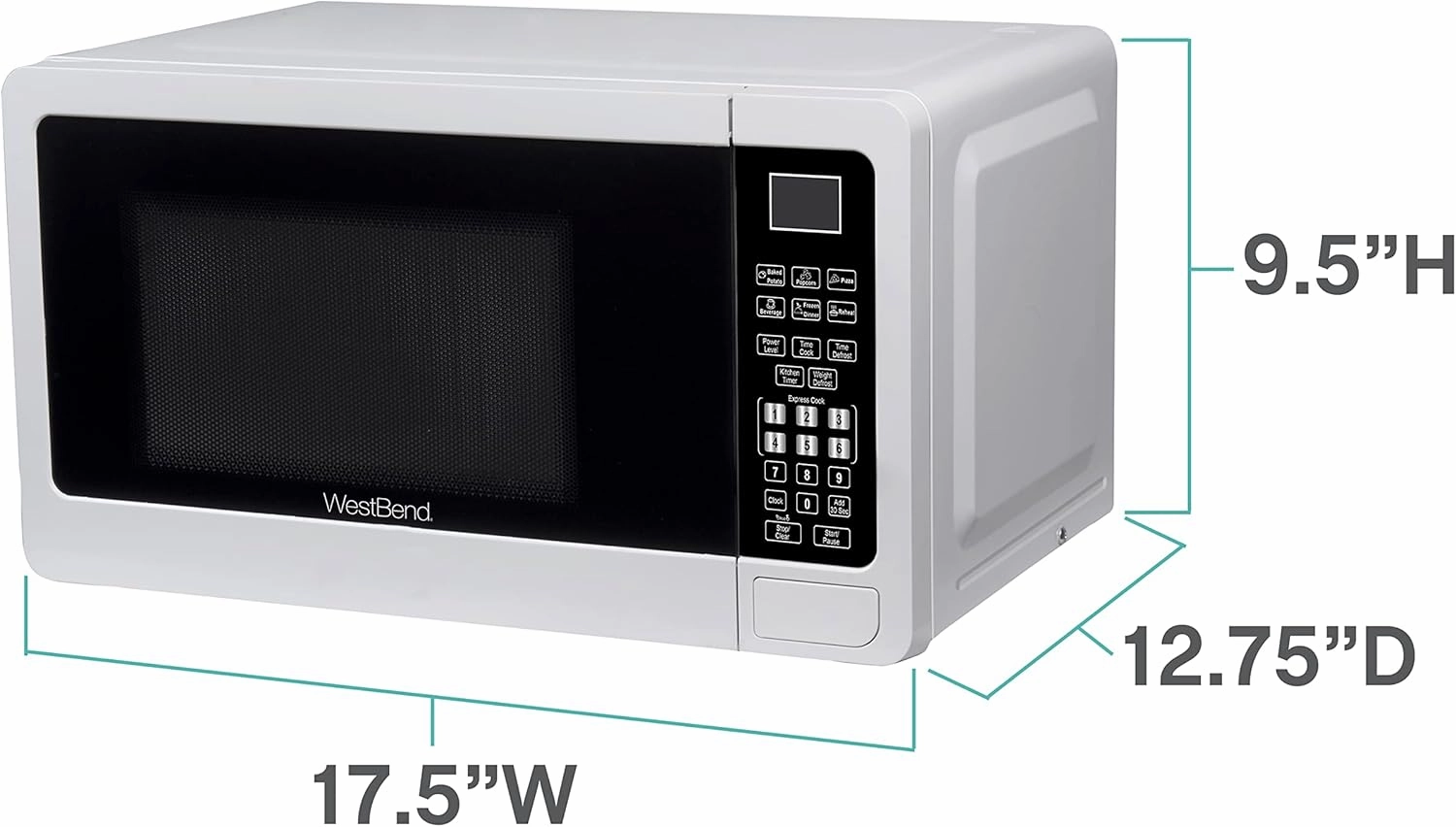 West Bend WBMW71W 0.7 Cu. Ft. Countertop Microwave Oven 700W with 6 Pre-Programmed Cooking Settings, Speed Defrost, Electronic Control Panel, Rotating Glass Turntable, Add 30 Seconds Button, White