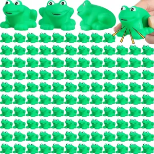 Wettarn 120 Pcs Rubber Frogs Squeak and Floating Green Plastic Bath Toy Frogs Baby Shower Toys for Girls Boys Decoration(Dark Green)