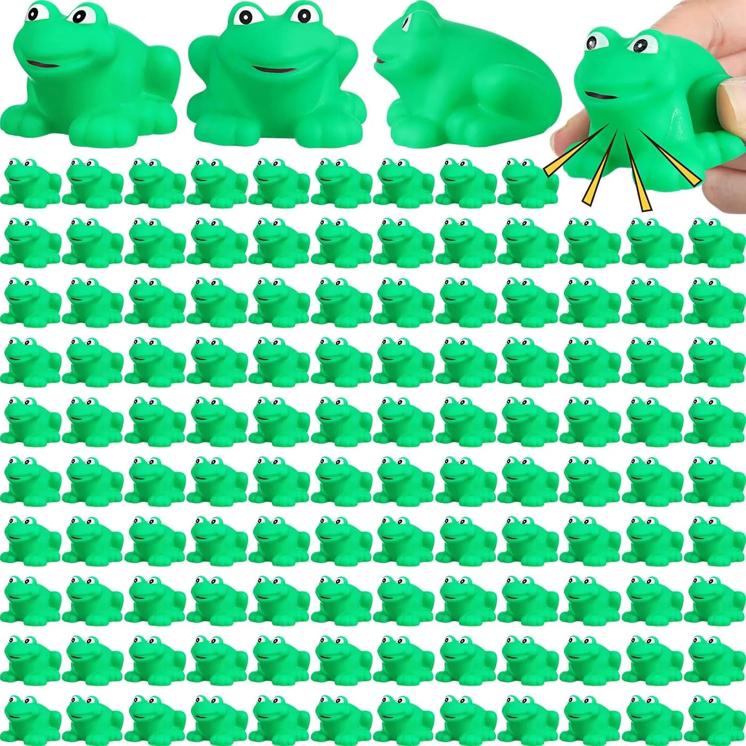Wettarn 120 Pcs Rubber Frogs Squeak and Floating Green Plastic Bath Toy Frogs Baby Shower Toys for Girls Boys Decoration(Dark Green)