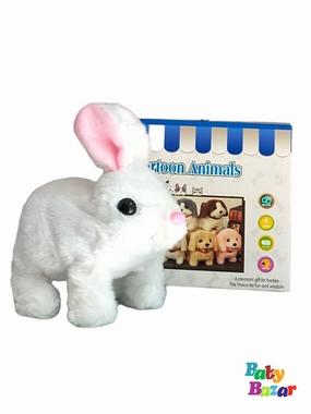 White Plush Bunny Toy Walking Talking & Tail Wagging Fun for Kids Battery Operated