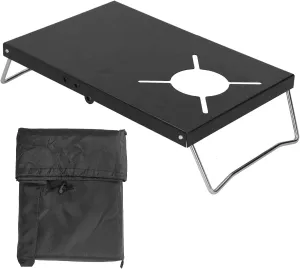 Windproof Stainless Steel Camping Stove Table Foldable Holder Outdoor Cooking Compact Portable (Black)