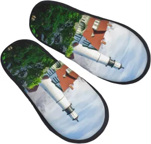 Winter House Shoes Fluffy Slippers Lighthouse Ocean Island Warm Indoor Plush House Slippers For Men Women