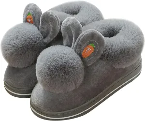 Winter slippers female furry rabbit ears indoor slippers, cute rabbit ears plus plush slippers