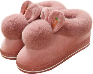 Winter slippers female furry rabbit ears indoor slippers, cute rabbit ears plus plush slippers
