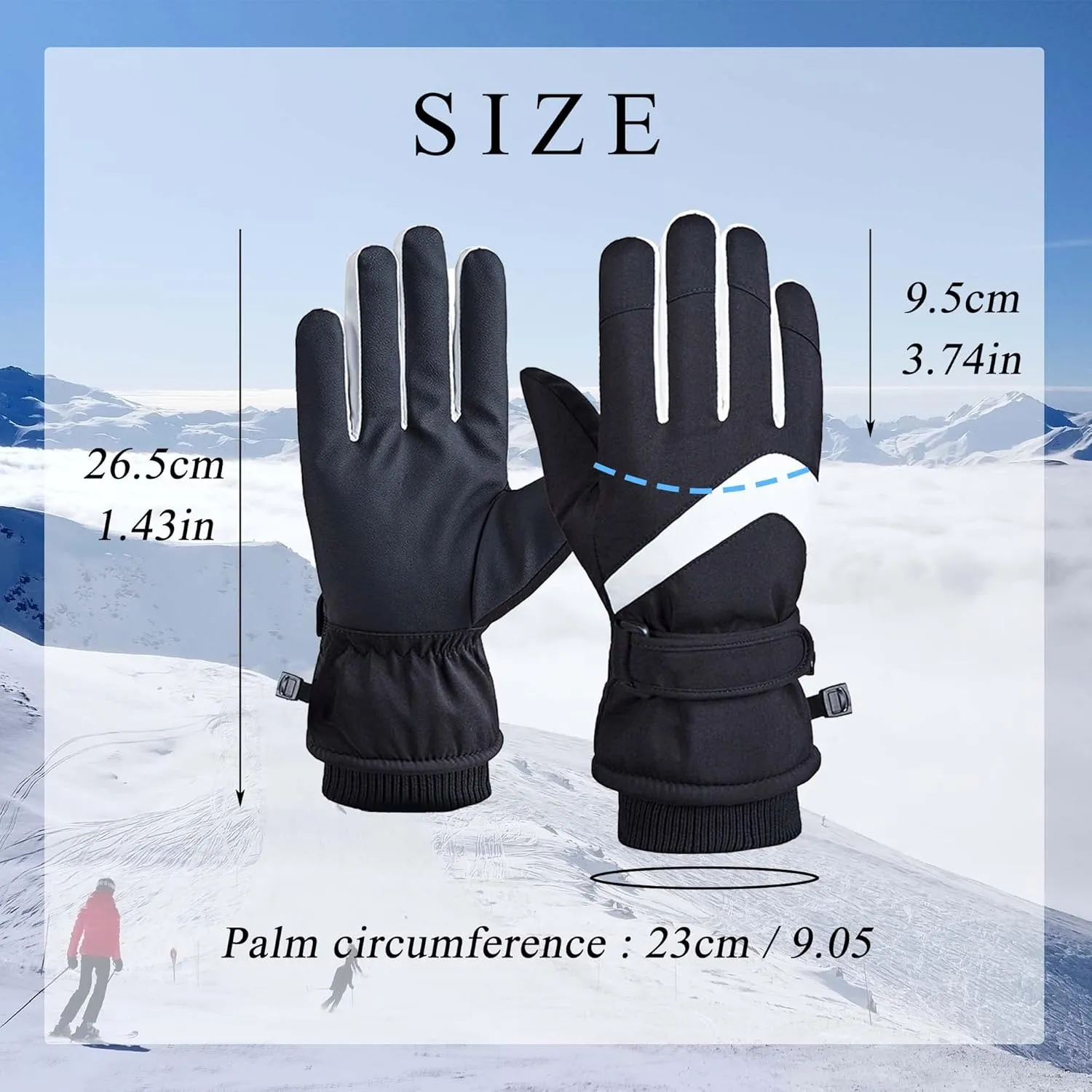 Winter Snow Ski Gloves,Waterproof Windproof Snowboard Gloves,Insulated Warm Snow Gloves for Women Men Kids,Touchscreen Gloves for Cold Weather Cycling Snowboarding Driving