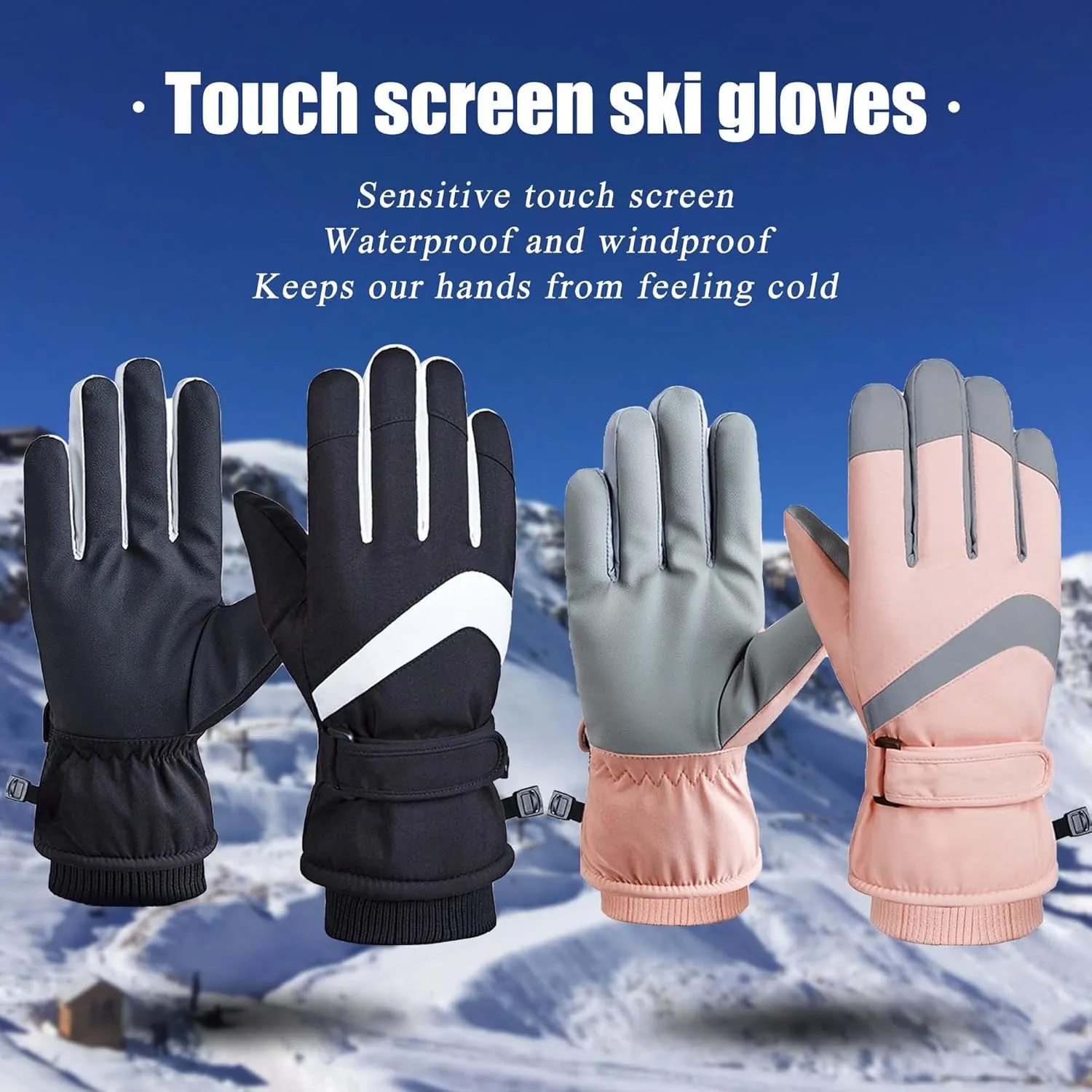 Winter Snow Ski Gloves,Waterproof Windproof Snowboard Gloves,Insulated Warm Snow Gloves for Women Men Kids,Touchscreen Gloves for Cold Weather Cycling Snowboarding Driving