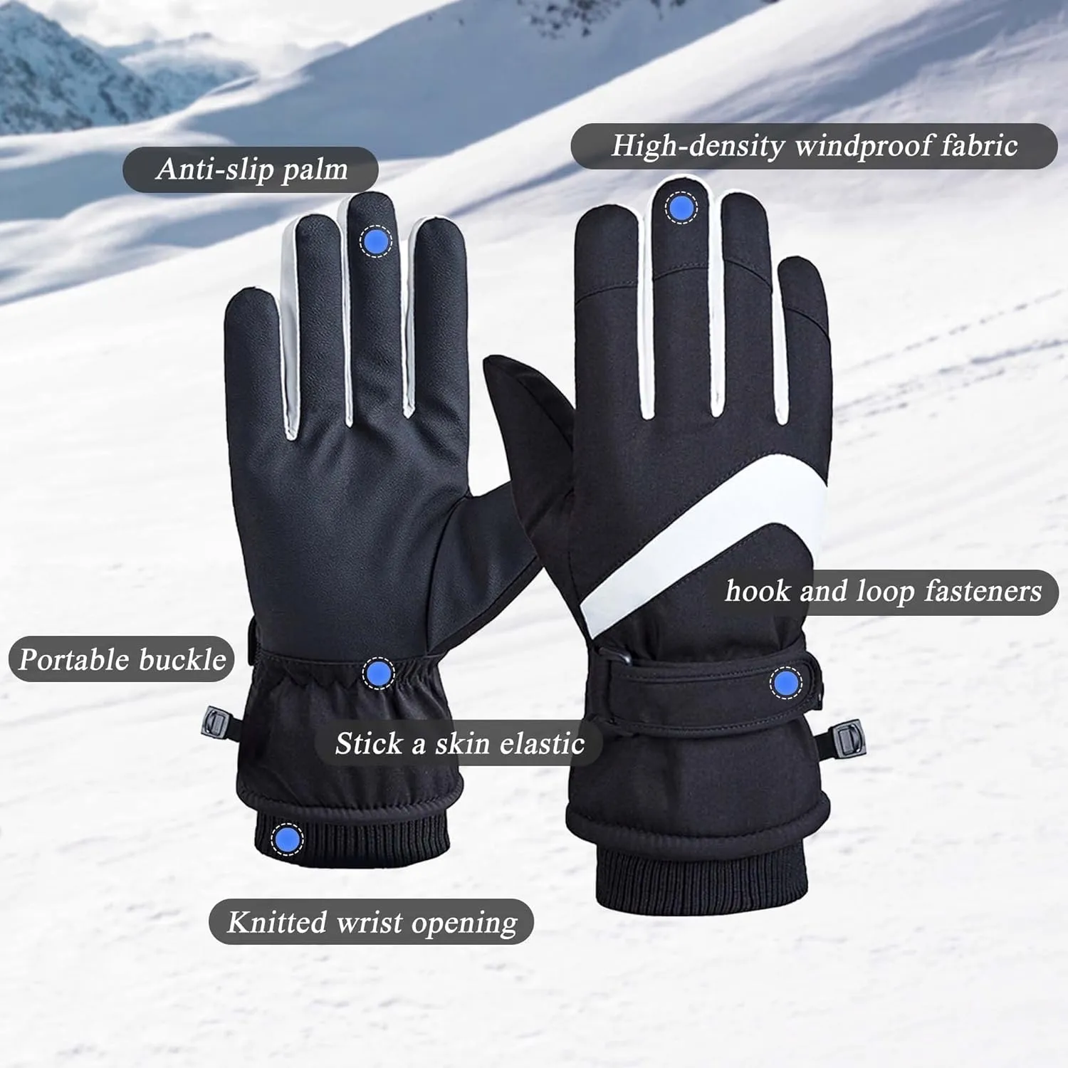 Winter Snow Ski Gloves,Waterproof Windproof Snowboard Gloves,Insulated Warm Snow Gloves for Women Men Kids,Touchscreen Gloves for Cold Weather Cycling Snowboarding Driving
