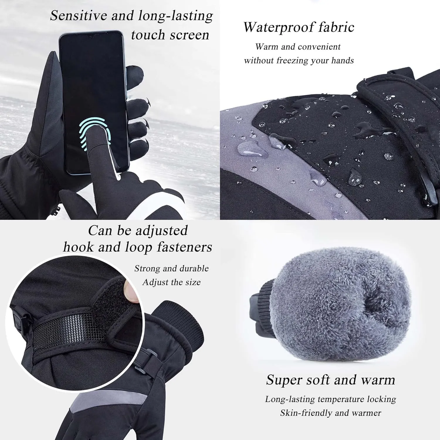Winter Snow Ski Gloves,Waterproof Windproof Snowboard Gloves,Insulated Warm Snow Gloves for Women Men Kids,Touchscreen Gloves for Cold Weather Cycling Snowboarding Driving