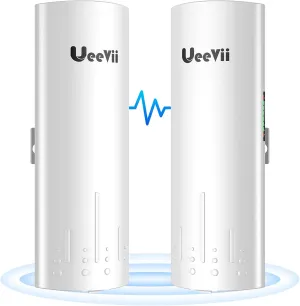 Wireless Bridge Point to Point Outdoor: UeeVii CPE450 5.8G 3Km Long Range Wi-Fi Bridge for Extend Network to Barn and Surveillance Range - Work with Starlink, 14dBi MIMO Antenna,48V POE Powered, 2pcs