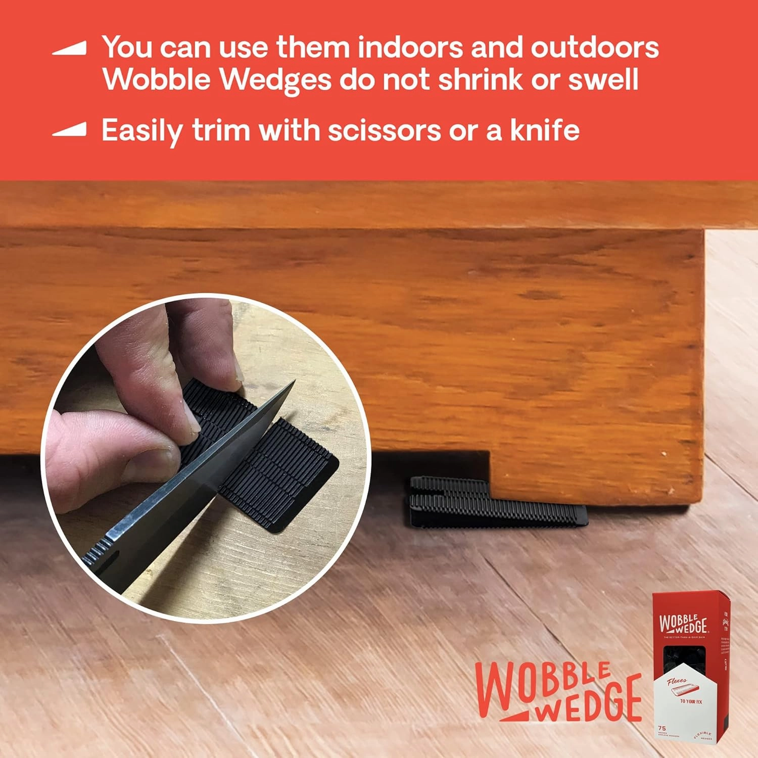 Wobble Wedges Flexible Plastic Shims - Leveling Shims for Home Improvement, Furniture Levelers, Table, and Toilet for Leveling - Made in USA Plastic Wedges Shim for Appliances (Black, 75-Pack)