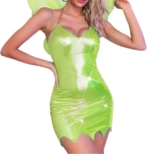 Women Fairy Costume Halloween Forest Fairytale Tinkerbell Fairy Dress with Wing Cosplay Costume Sets