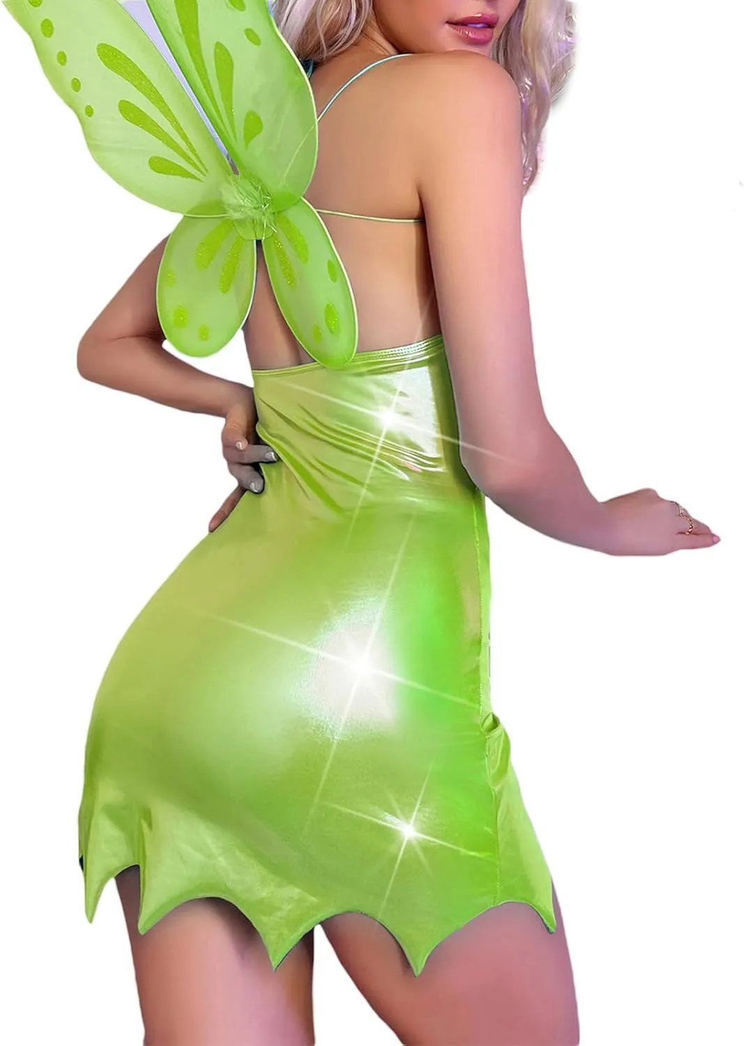 Women Fairy Costume Halloween Forest Fairytale Tinkerbell Fairy Dress with Wing Cosplay Costume Sets