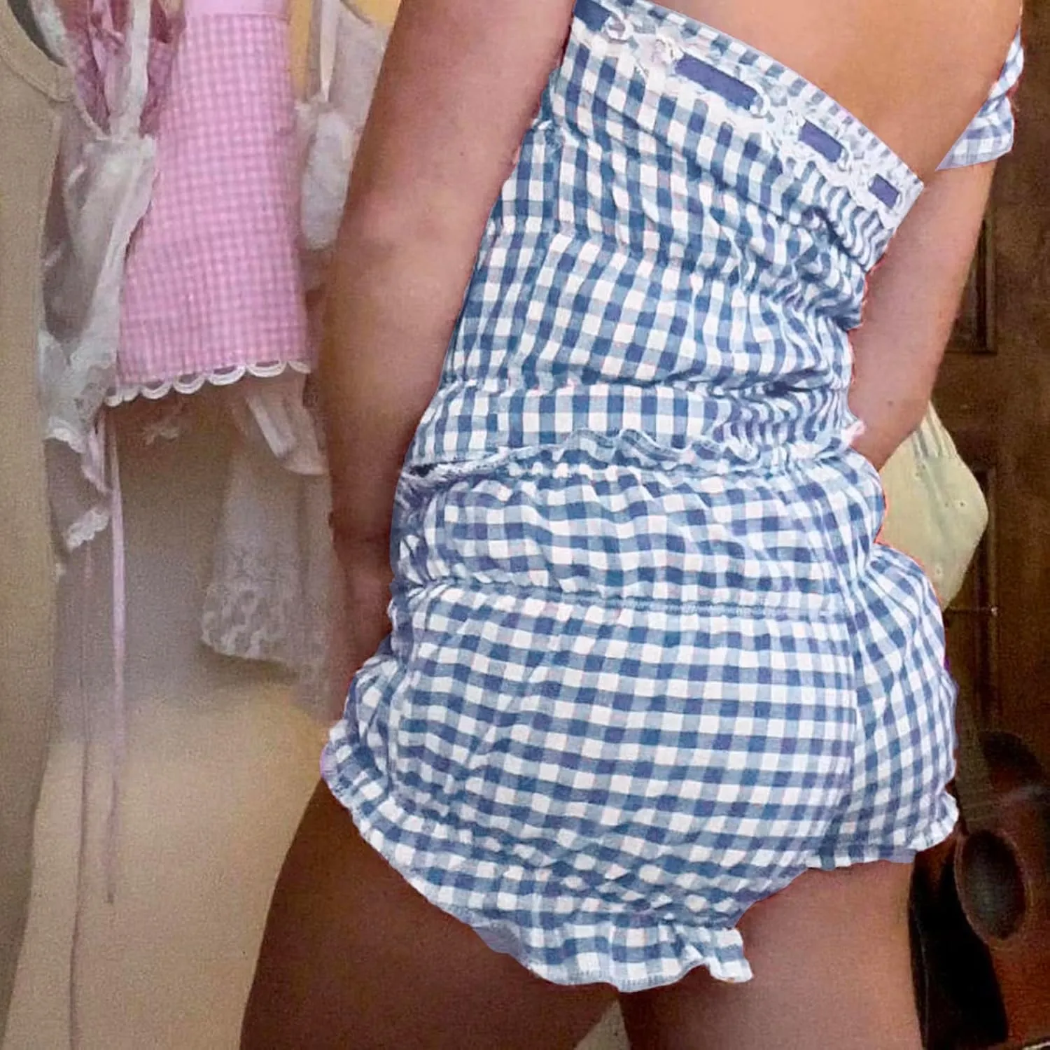 Women Gingham Boxer Shorts Ruffle Bloomers Cute Sexy Micro Y2k Pajama Plaid Shorts