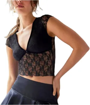 Women Y2K Floral Lace Crop Top Sexy See Through Sheer Mesh T Shirts Slim Fit Aesthetic Going Out Tees Tops Streetwear