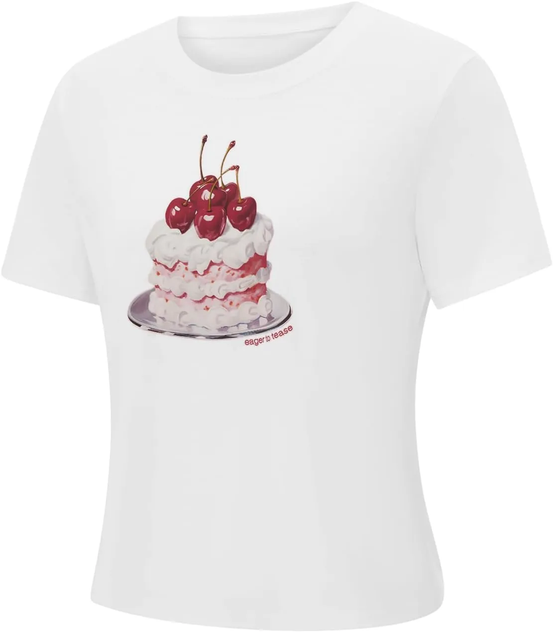 Women Y2k Print Baby Tees Cute Fruit Graphic Short Sleeve Crop Top Bow Printed Teen E Girl Aesthetic Shirt
