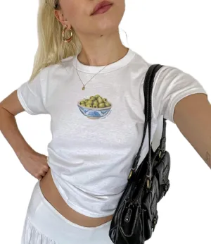 Women Y2k Print Baby Tees Cute Fruit Graphic Short Sleeve Crop Top Bow Printed Teen E Girl Aesthetic Shirt