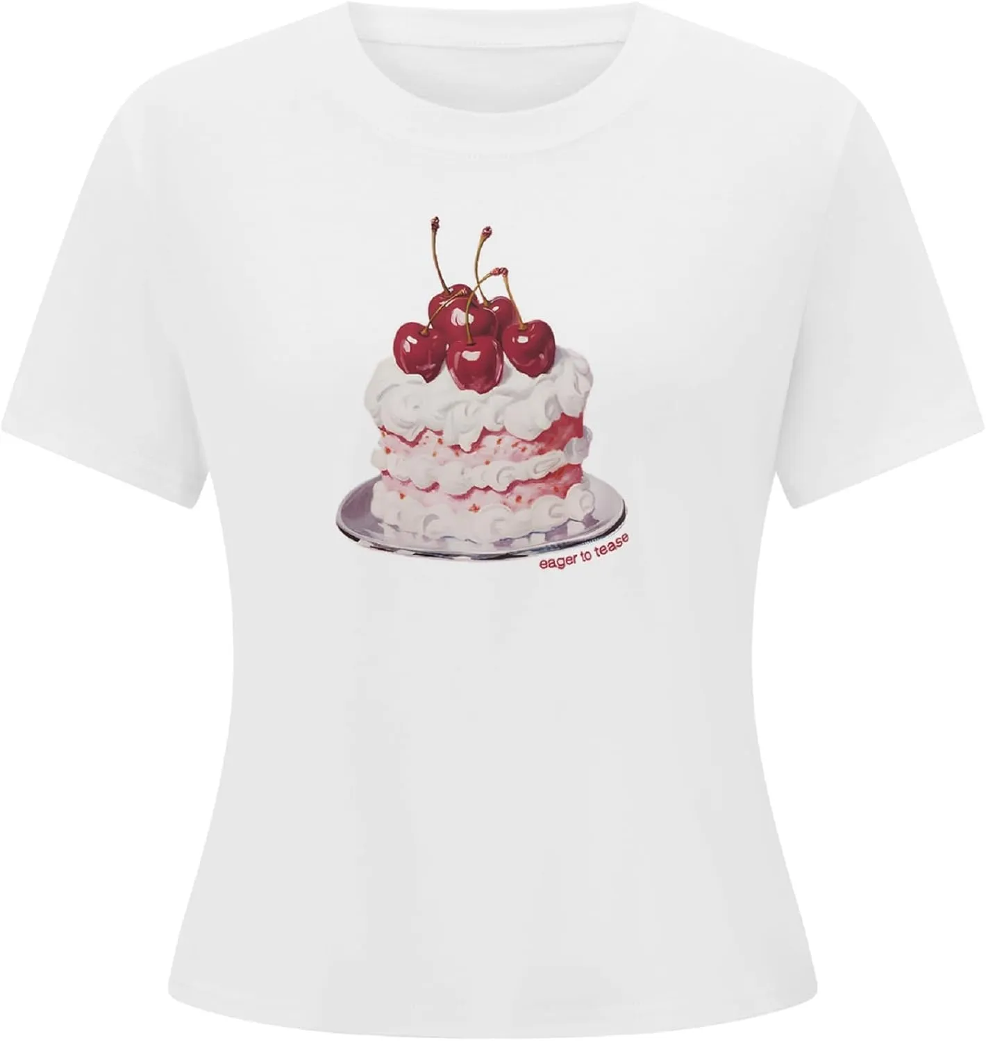 Women Y2k Print Baby Tees Cute Fruit Graphic Short Sleeve Crop Top Bow Printed Teen E Girl Aesthetic Shirt