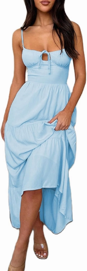 Women Corset Dress Sleeveless Milkmaid Dress Summer Bustier Dress Sexy Cottagecore Dress Midi Dresses With Pockets