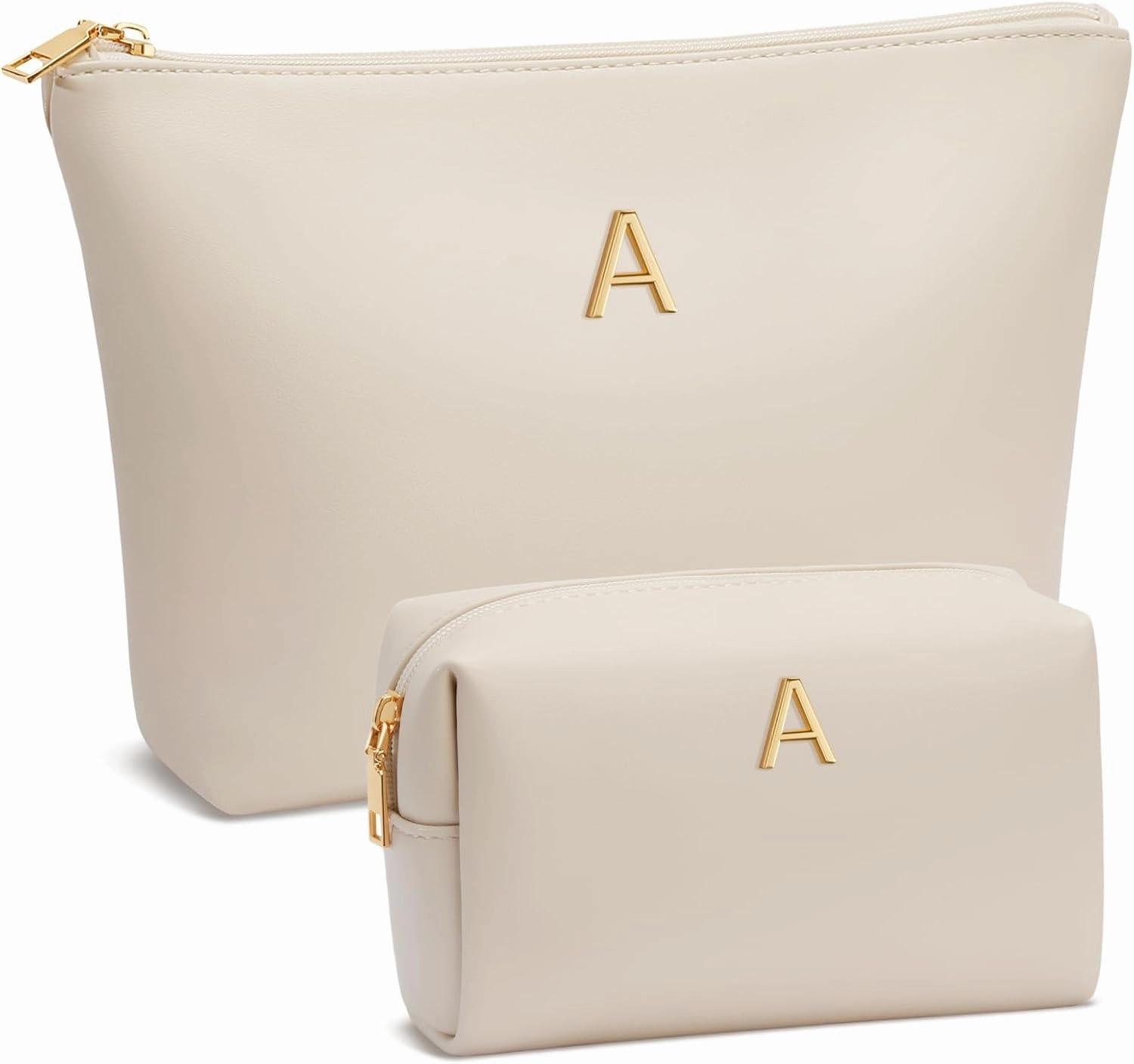 Women Gifts | Initial Makeup Bag Set for Girl Personalized Gifts for Bridesmaid Friend Graduation Teachers PU Leather Cosmetic Travel Toiletry Bag(Beige,A)