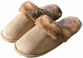 Women's and Men's Artificial Fluffy Slippers, Couple Plush Memory Foam Slippers, Ladies Warm Slip on Slippers with Faux Fur Lining, Winter Non-Slip Indoor House Shoes