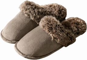 Women's and Men's Artificial Fluffy Slippers, Couple Plush Memory Foam Slippers, Ladies Warm Slip on Slippers with Faux Fur Lining, Winter Non-Slip Indoor House Shoes