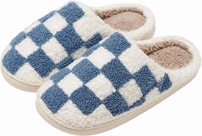 Women's and Men's Fuzzy Checkered Memory Foam Slippers - Fluffy Couple Cozy House Indoor Outdoor Shoes