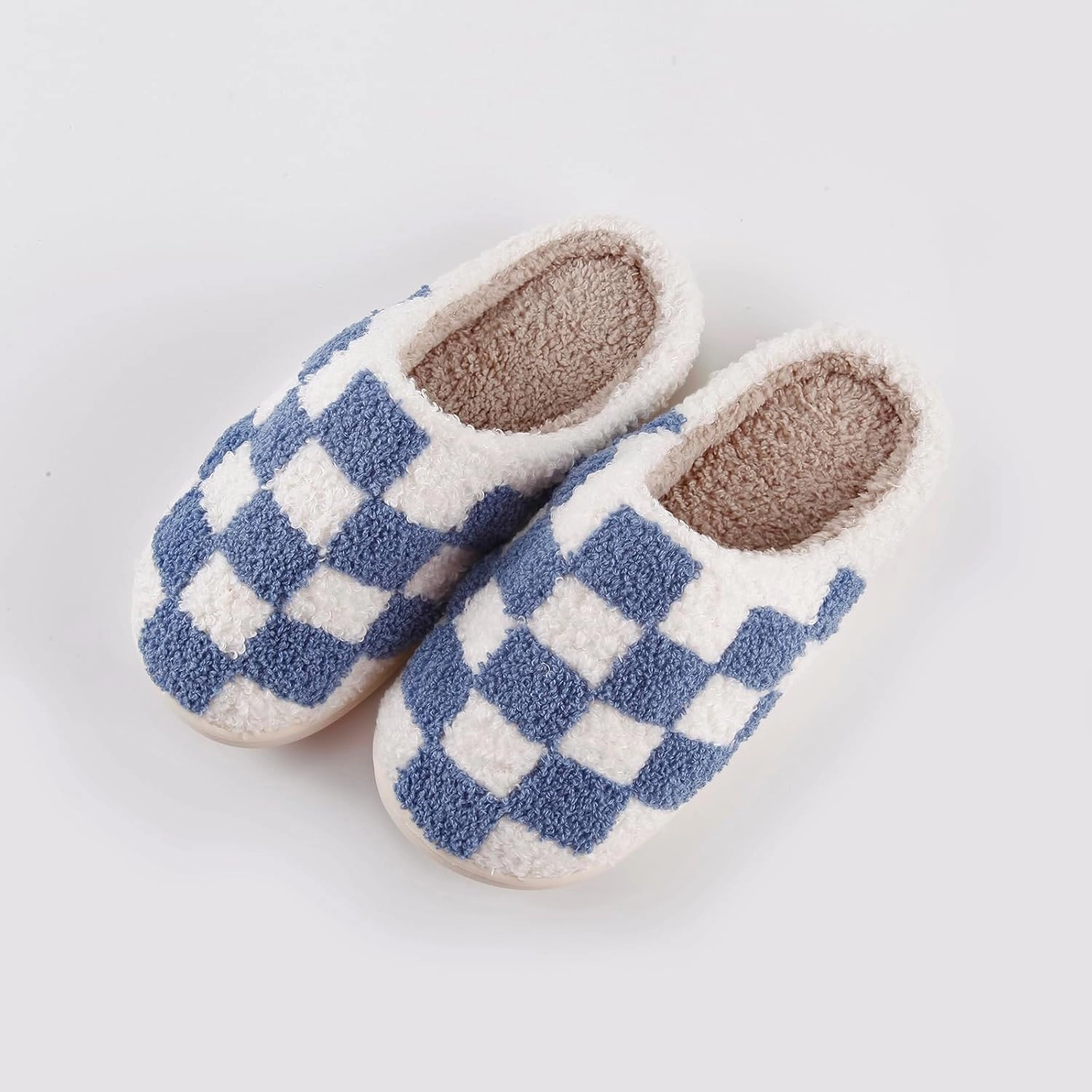 Women's and Men's Fuzzy Checkered Memory Foam Slippers - Fluffy Couple Cozy House Indoor Outdoor Shoes