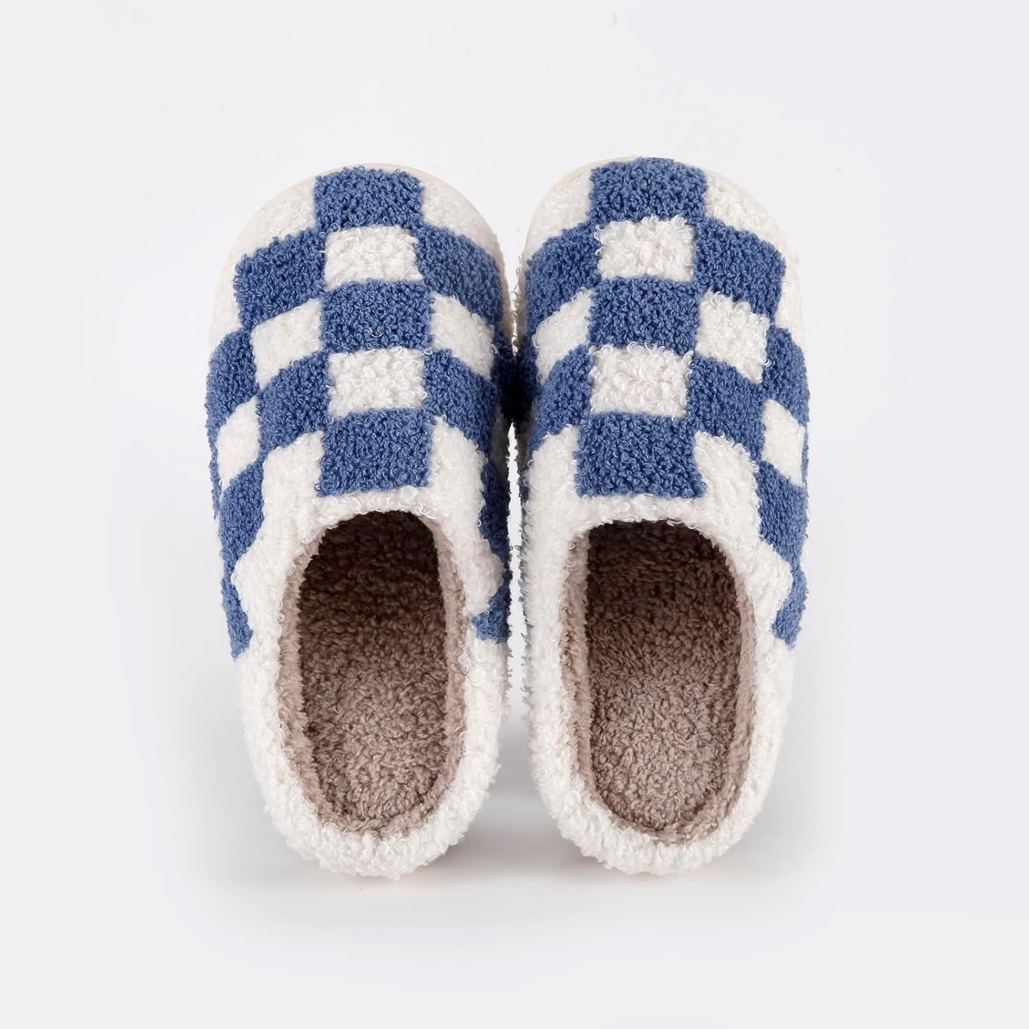 Women's and Men's Fuzzy Checkered Memory Foam Slippers - Fluffy Couple Cozy House Indoor Outdoor Shoes