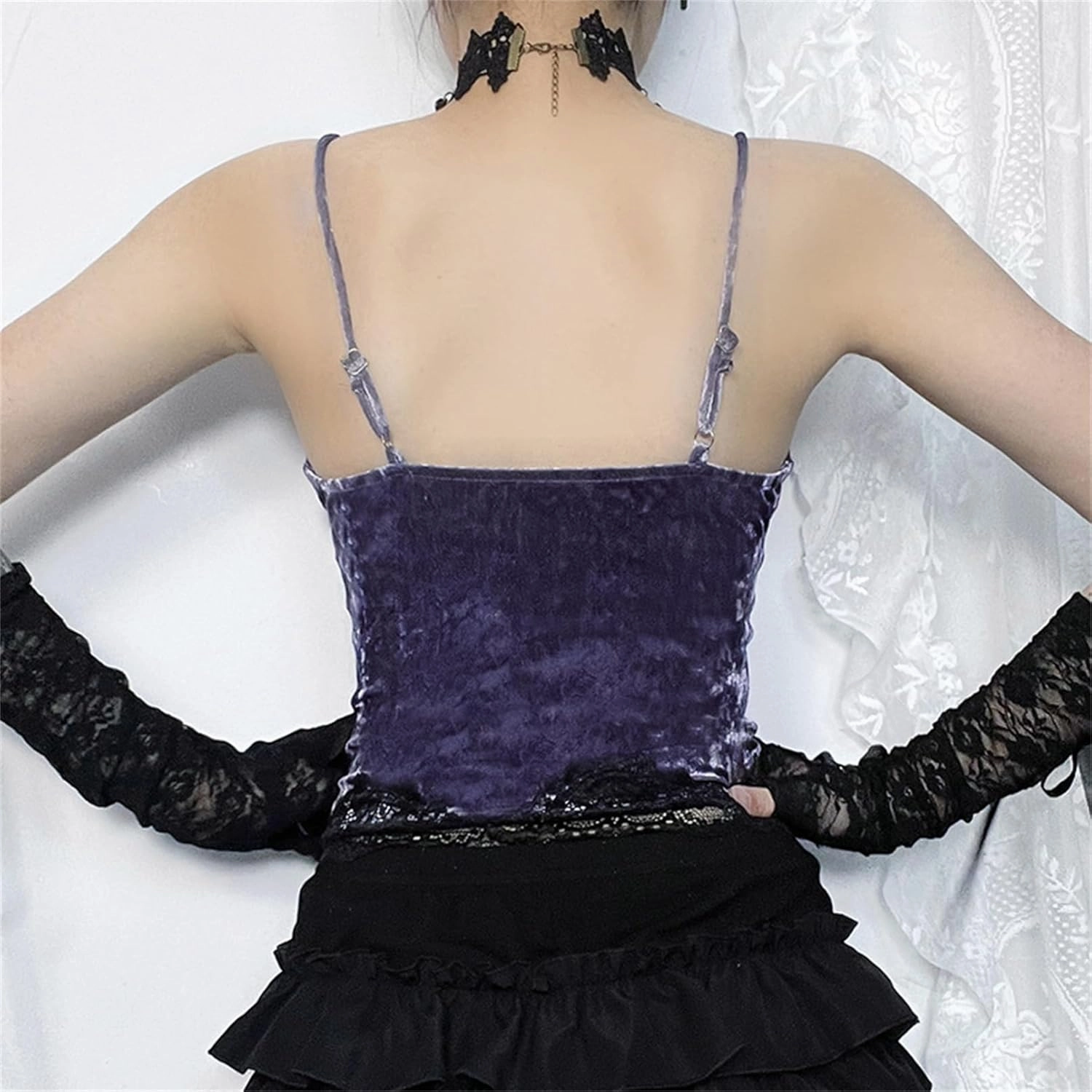 Women's Gothic Crop Top Spaghetti Strap Camisole Mall Goth Grunge Punk Fairy Cami Corset Top Backless Vest