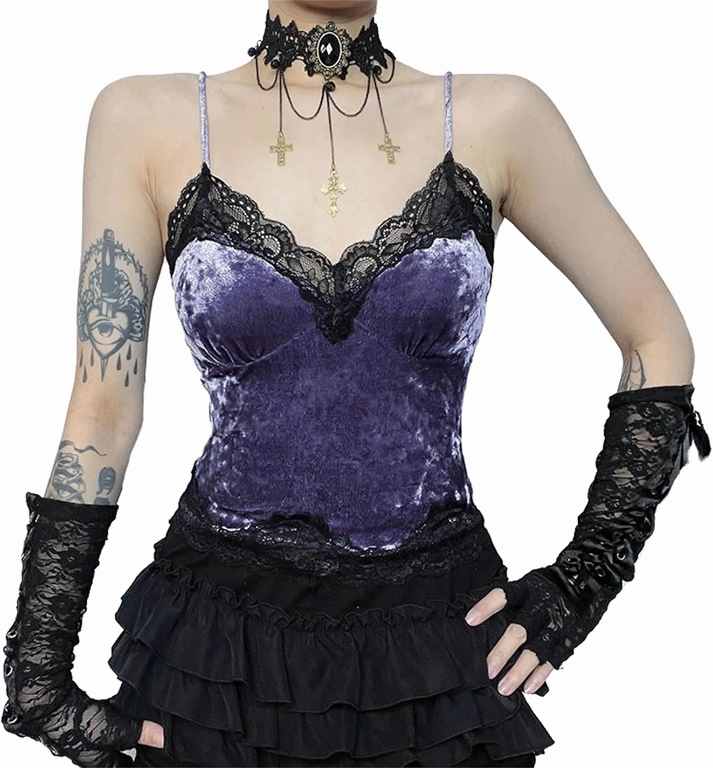 Women's Gothic Crop Top Spaghetti Strap Camisole Mall Goth Grunge Punk Fairy Cami Corset Top Backless Vest