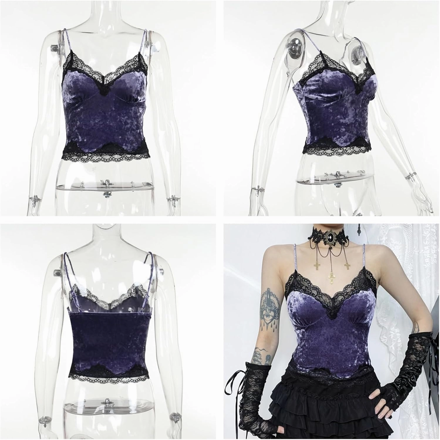 Women's Gothic Crop Top Spaghetti Strap Camisole Mall Goth Grunge Punk Fairy Cami Corset Top Backless Vest