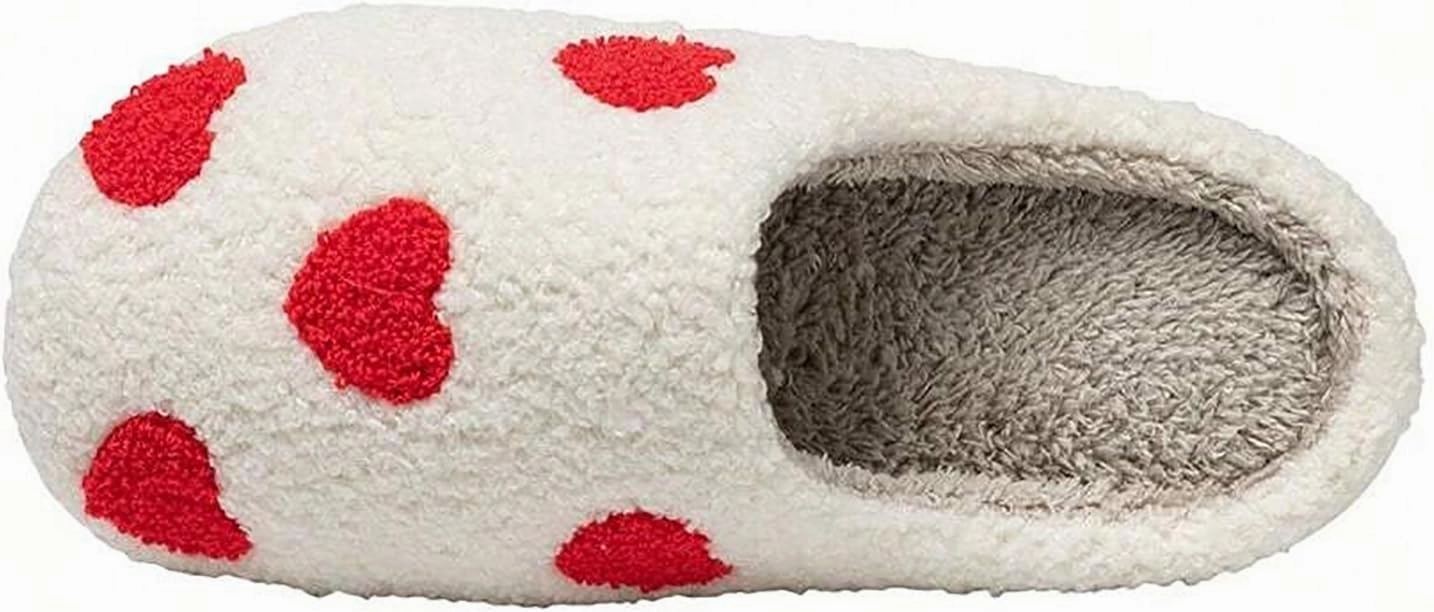Women's Men's Cute Fuzzy Heart Slippers Memory Foam Fluffy Couple Slippers Cozy House Indoor Outdoor Shoes