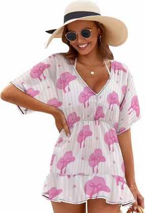 Women's Swimsuit Cover Up Cute Realistic Unicorn Beachwear Coverups V-Neck Bikini Beach Dress
