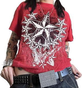 Women Y2K Fairy Grunge Clothes Short Sleeve Aesthetic Graphic Crop Tops 2000s E Girls Vintage Baggy Emo Tee Shirts