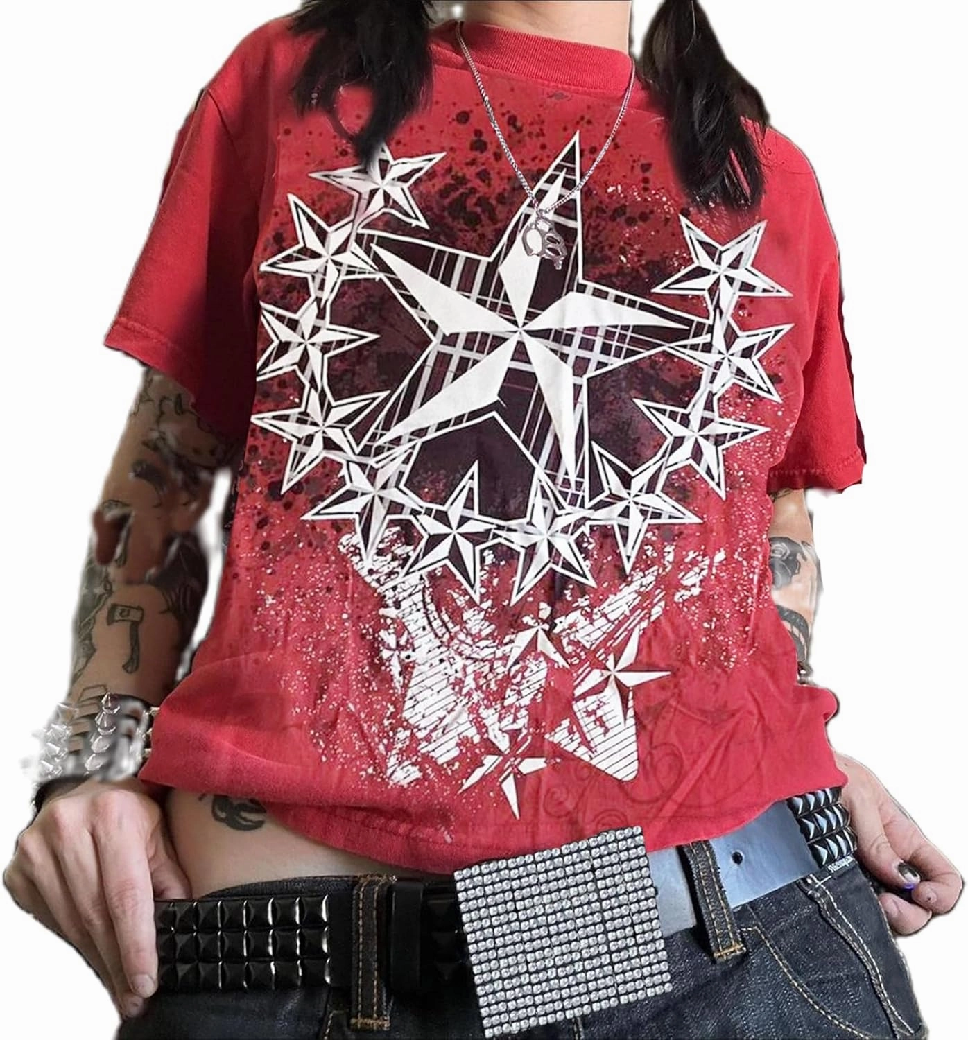 Women Y2K Fairy Grunge Clothes Short Sleeve Aesthetic Graphic Crop Tops 2000s E Girls Vintage Baggy Emo Tee Shirts