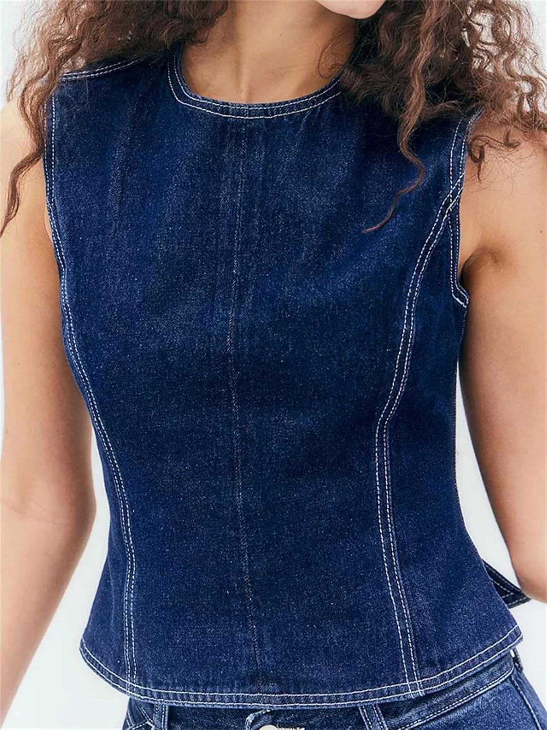 Women Y2k Halter Denim Top Backless Tie Back Button Up Relaxed Fit Jean Vest Sexy Vintage Summer Going Out Tank Top
