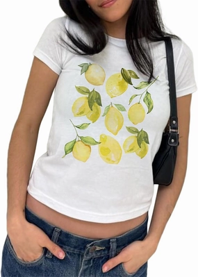Women Y2k Short Sleeve Baby Tees Cute Graphic Print Crew Neck Crop Top Vintage Aesthetic Teen Girl Tee 90s Streetwear
