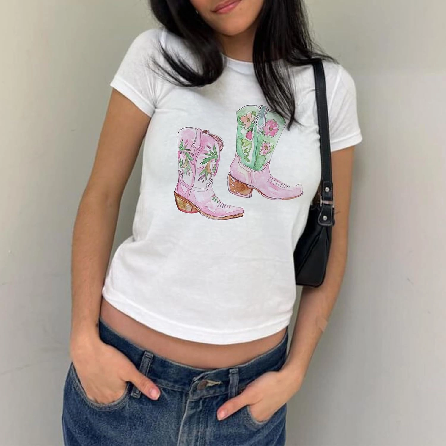 Women Y2k Short Sleeve Baby Tees Cute Graphic Print Crew Neck Crop Top Vintage Aesthetic Teen Girl Tee 90s Streetwear