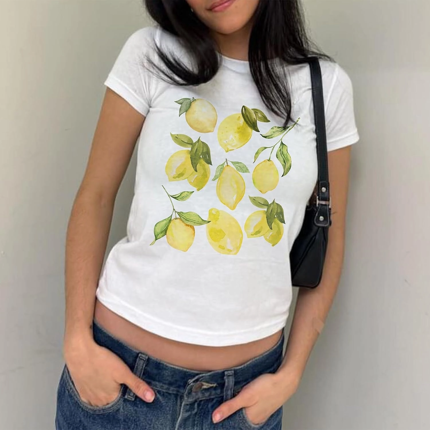 Women Y2k Short Sleeve Baby Tees Cute Graphic Print Crew Neck Crop Top Vintage Aesthetic Teen Girl Tee 90s Streetwear