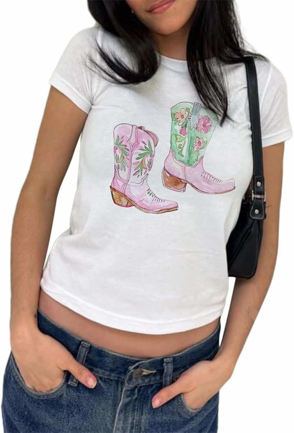 Women Y2k Short Sleeve Baby Tees Cute Graphic Print Crew Neck Crop Top Vintage Aesthetic Teen Girl Tee 90s Streetwear
