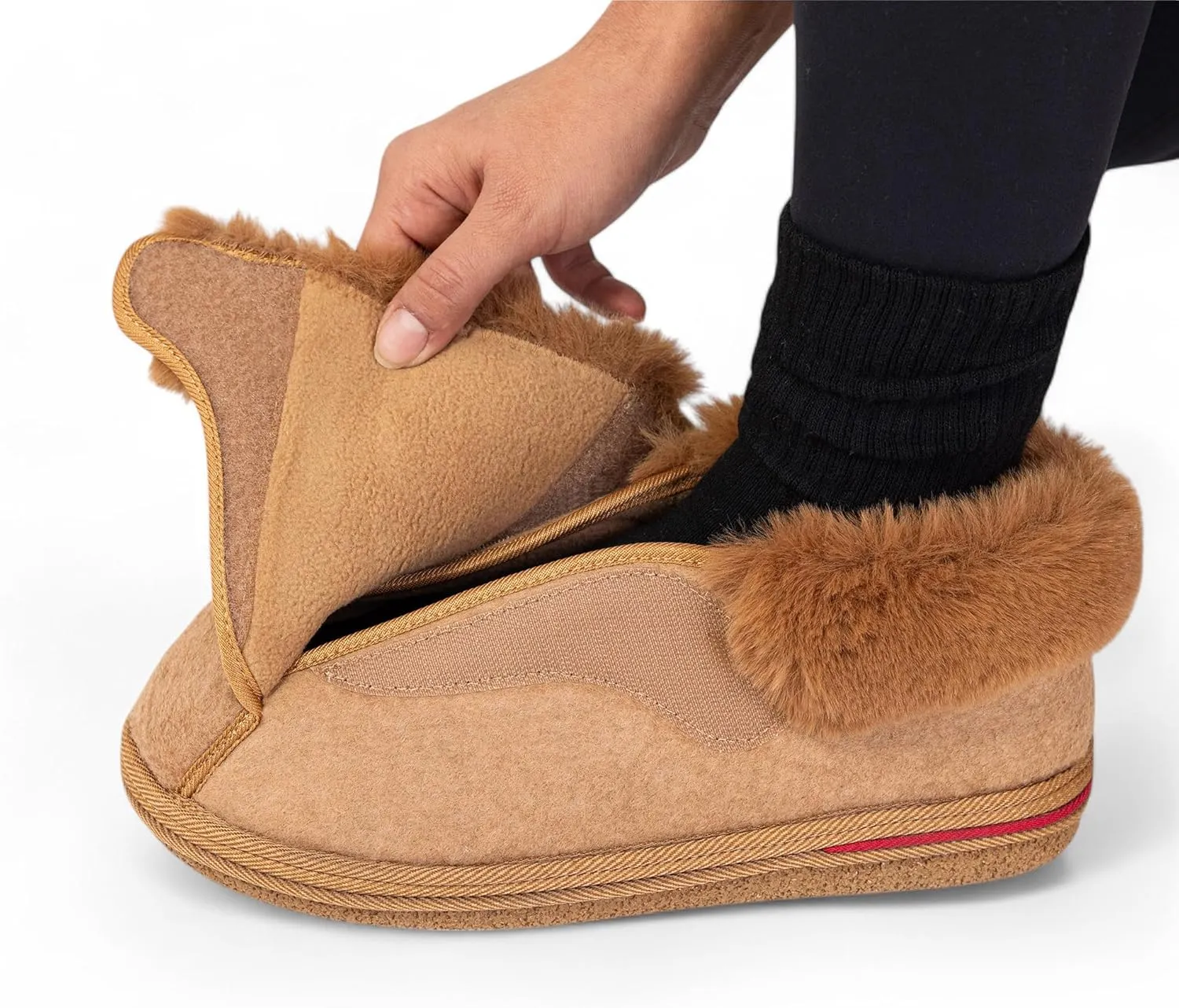 Women's Cozy Adjustable Slippers Wide Fit, Plush Faux Fur Lining, Non-Slip Sole, Comfortable House Shoes for Arthritis, Swollen Feet & Diabetes Relief